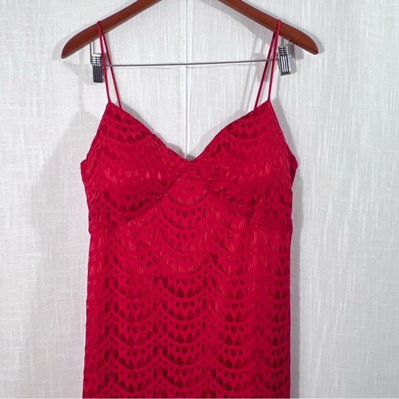 Venus Lace Tiered Ruffle Hem High Low Event Evening Night Out Red Dress Size 10 - Picture 2 of 15